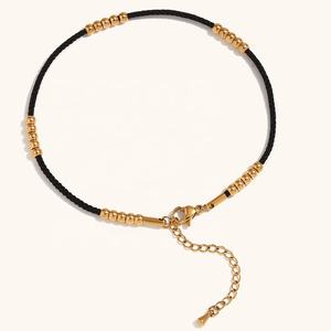 Dingran Trendy su geçirmez altın kaplama boncuk zincir halhal 18K altın paslanmaz çelik zincir halhal - Product Image 4