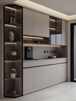 Buffet en bois sur mesure avec porte en verre et éclairage LED