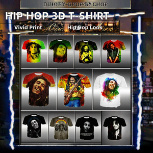 T-shirt décontracté à imprimé numérique Hip Hop, motif pop, musique, rock, Bob Marley, <span class=keywords><strong>grande</strong></span> taille, homme/femme, tissu tricoté 180g - Product Image 2