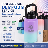Bouteille isotherme sous vide en acier inoxydable 304 de 2000 ml (64 oz) avec logo personnalisé, poignée, revêtement en poudre dégradé, conforme FDA, cadeaux d'affaires