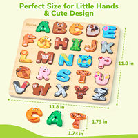 Rompecabezas de Madera Montessori con Letras del Alfabeto y Animales, Juguete Educativo de Aprendizaje del Abecedario de la A a la Z con Piezas de Formas de Animales para Niños Pequeños y Preescolares