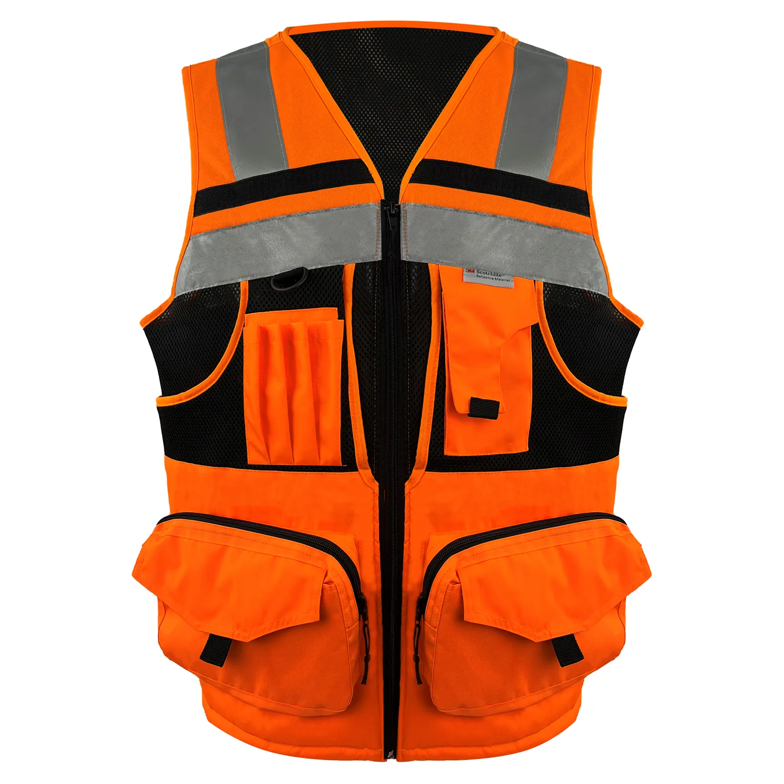 ZUJA Best Seller Hi Vis Industrial Safety Vest Outdoor Work Night Work Orange Reflective Safety Vest With Multi Function Pockets