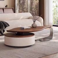 Mesa de Centro de Madera de Nogal de Lujo Ligero, Diseño Creativo con Forma de Hoja, con Almacenamiento, Mueble Moderno para el Hogar