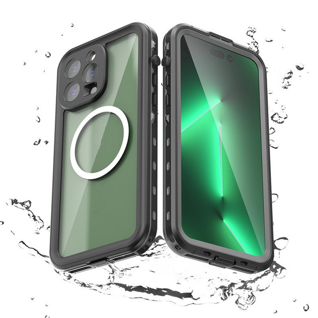 Transparent Back Cover Underwater Full Sealing Ip68 Standard for iPhone 14 15pro Max Waterproof Case With Magnetic Ring