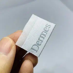 高密度定制品牌名称标志和尺寸末端折叠纺织颈部编织标签服装标签