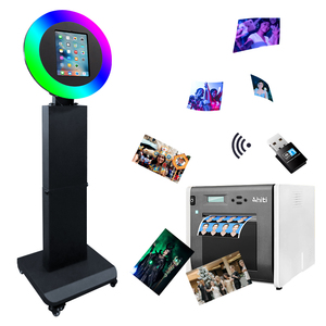 Photomaton pour iPad noir avec anneau lumineux RGB compatible avec iPad 10.2/10.5/10.9/11/12.9/13 pouces, photomaton pour selfie, impression instantanée et partage en ligne - Product Image 6