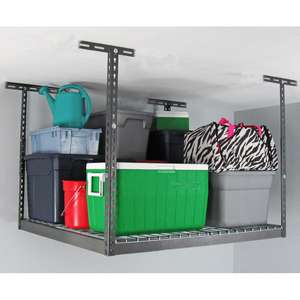 Heavy duty 4x4 Gray overhead garage storage rack adjustable ceiling racking system with wire decking shelves
