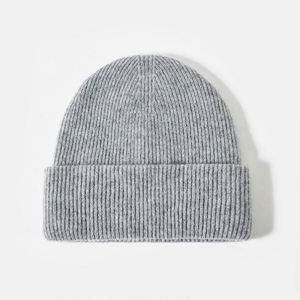Wholesale in Stock Solid Color Plain Knitted Cashmere Beanie With Custom Logo 100% Wool <b>Winter</b> Beanie <b>Hat</b> - Product Image 4