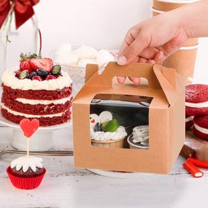 Cajas para cupcakes <span class=keywords><strong>de</strong></span> papel kraft con ventana, inserto y asa, tipo Gable, para regalos y dulces <span class=keywords><strong>de</strong></span> fiesta - Product Image 4