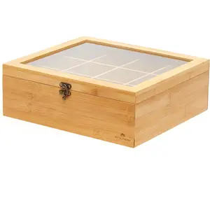 Large Size Natural Bamboo With Transparent Acrylic Top Window 12 Multifunctional Storage Big Tea Boxes