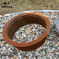 Insert de foyer sans fumée en acier Corten robuste OEM, anneau de doublure de foyer en acier patinable, multi-pièces à assembler par boulons avec ventilation