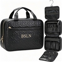 Pochette de maquillage matelassée en polyester à suspendre, trousse de toilette de voyage multi-plis imperméable pour femmes