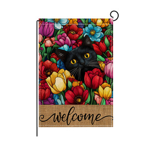 Banderas de jardín de arpillera pequeñas de doble cara con diseño de gato de bienvenida para patio, hogar y decoración exterior, venta al por mayor, primavera-<span class=keywords><strong>verano</strong></span> - Product Image 4