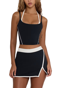 KY网球衫松紧中腰腰带对比饰边内置短裤前分体柔软主动迷你短裙 - Product Image 2