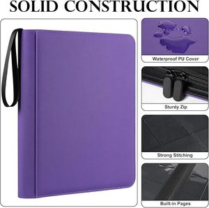 Customized Large Capacity 9 Pocket Trading Card <b>Binder</b> with PP Inner Pages Premium PU <b>Leather</b> Zipper for Collectors - Product Image 1