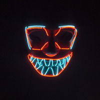 Masque de fête haut de gamme avec 4 modes d'éclairage LED Glowing Halloween Light-Up Costume Cosplay Props Rechargeable PP Scary EL Wire