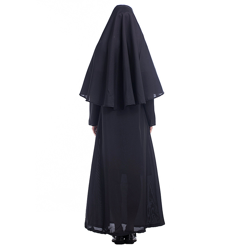 Atosa Disfraz De Monja Para Mujer Adulto Talla M-L Con Velo Blanco, Vestido Negro Y Cuello, Incluye Funda De Almacenamiento
