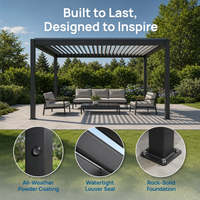 Pergola bioclimatique motorisée moderne pour extérieur, profil mince en aluminium, avec guirlandes solaires pour balcon et jardin