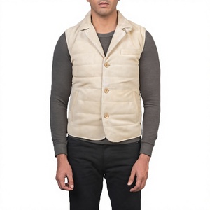 Chaleco Acolchado Beige para Hombre, Cuello Camisero, Cierre de Botón, Cortavientos, Ropa de Invierno Informal, Color Sólido, Relleno de Poliéster - Product Image 1