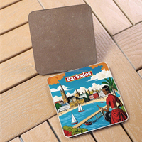 NOUVEAU Souvenir touristique du Costa Rica : Tasse à café, sous-verre en papier kraft avec feuille de liège, design personnalisé, forme carrée, écologique, isolant thermique
