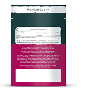 Tabletas Veganas de Biotina de Alta Calidad de Marca Privada, 10000 UI, 365 <span class=keywords><strong>D</strong></span>ías de Apoyo para Cabello, Uñas y Piel, para Adultos, No Apto para Mujeres Embarazadas, en Bolsa - Product Image 2
