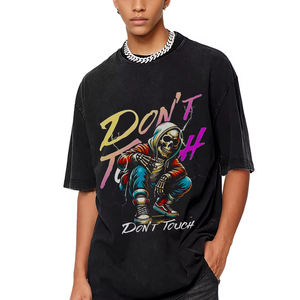 T-shirt oversize uni 100% coton lavé à l'eau avec impression, manches courtes, poids lourd, col rond, tendance - Product Image 1