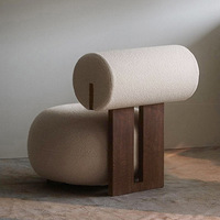 Fauteuil scandinave en bois massif, style moderne et luxueux, couleur crème, pour salon, fauteuil relax en peau de mouton, chaise de loisirs individuelle