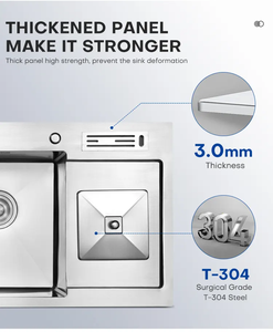 Évier de cuisine <span class=keywords><strong>en</strong></span> acier inoxydable Éviers de cuisine à <span class=keywords><strong>double</strong></span> cuvette Évier de cuisine fait main avec poubelle - Product Image 3