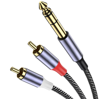 Fabrika Toptan Satış Altın Kaplama Naylon Örgülü Ofc 6.35Mm 1 Erkek - 2 RCA Erkek Yüksek Kaliteli RCA Kablosu Araç Ses Sistemi