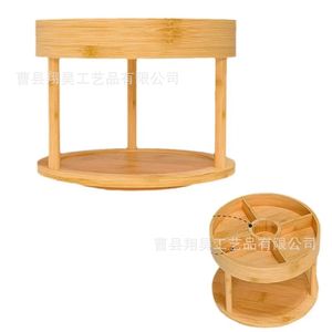 Bamboo Double Layer <b>Spice</b> <b>Rack</b> 360 Degree <b>Rotating</b> Kitchen Storage Stand Multi Function Home Use - Product Image 5
