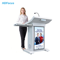 Pupitre numérique intelligent avec écran tactile LCD 21,5''+32'', roulettes, design élégant, support micro, idéal pour les églises, les séminaires et les écoles