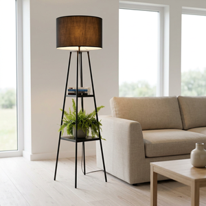 Modern Iron Floor Lamp with Multicolored Fabric Drum Shade High CRI 90 Minimalist Design LED Light Source for <b>Office</b> Use - Product Image 2