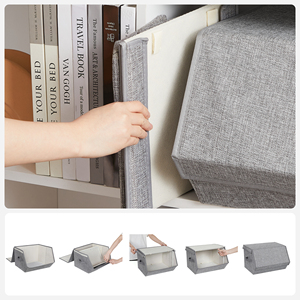 Boîtes de <span class=keywords><strong>rangement</strong></span> pliables rectangulaires avec couvercles, en tissu non tissé écologique, pour vêtements et jouets, empilables, multifonctionnelles, modernes - Product Image 6
