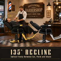 Fauteuil de Barbier Doré en Cuir PU, Inclinable Hydraulique, Design Européen Moderne, pour Salons de Beauté et Équipements de Tatouage