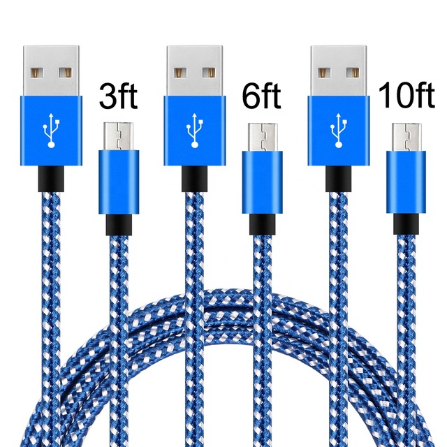 1m 3ft 3A Bare Copper Nylon Braided USB Micro Charging Cable Data Sync Cord for Android Phone