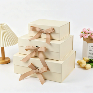 One Piece <b>Folder</b> Magnetic Paper <b>Box</b> Rigid Gift <b>Box</b> Rectangle Ivory Board Satin Ribbon Pink Blue White High-End Craft Packaging - Product Image 2