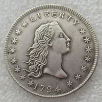 Vente en gros de pièces de monnaie commémoratives décoratives plaquées argent 1794 dollars de cheveux américains personnalisés