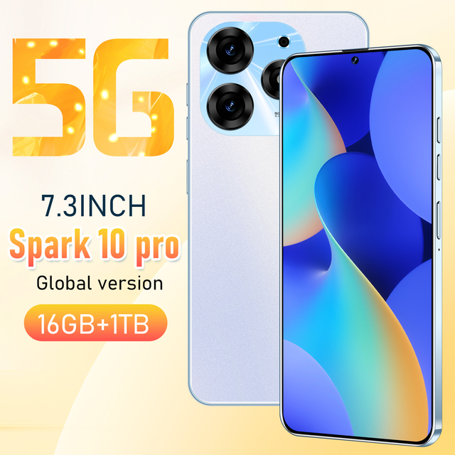 5g 7.3 Inch Techno Spark10 Pro Unlocked Mobile Phone Original Spin and Win Mobile Phones