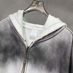 Sweat-shirt à capuche zippé pour homme, personnalisé, délavé à l'acide, style rétro à épaules tombantes, commande minimale faible, vente en gros - Product Image 2