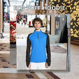 Pull sportif pour homme bleu et noir à manches raglan, demi-zip, séchage rapide, tricoté, manches longues, col montant, coupe classique, haut de printemps - Product Image 2