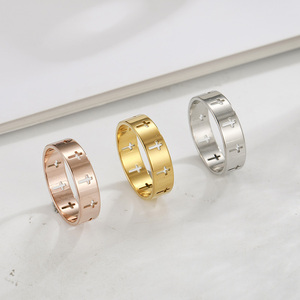 써지컬 스틸 골드 십자가 반지 남녀 공용 패션 커플링 - Product Image 4