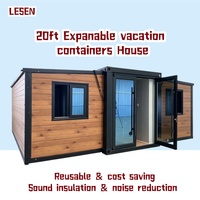 Maison conteneur de vacances extensible de 20 pieds, aspect bois, insonorisée, préfabriquée, petite villa pour la vie de vacances et la location à court terme