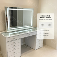 Table de toilette moderne avec miroir éclairé par LED Usine de vanité moderne avec rangement pour meubles de salle de bain et chambre à coucher Vente en gros