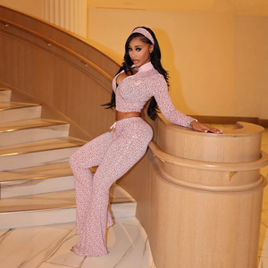 2026 Yeni Kadın Seksi Moda Günlük Baskılı Fermuarlı Uzun Kollu Göbeği Açık Leopar Desenli 2 Parça Uzun Takım - Product Image 4