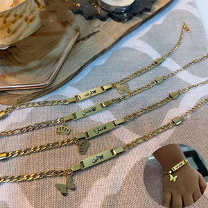 Etching Gold bar <strong>Bracelets</strong> Heart Crown Star Charms Baby <strong>Personalised</strong> Toddler <strong>Bracelet</strong> Children <strong>Name</strong> Baby Kids <strong>Bracelet</strong> for Gifts - Product Image 5