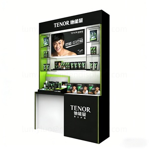 Vitrina Iluminada para Productos de Cuidado Personal Masculino, Exhibidor de Madera con Retroiluminación LED para Tiendas y Boutiques - Product Image 6