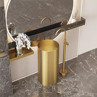 Nouveau design de salle de bain moderne en or pour hôtel évier en résine 304 en acier inoxydable évier sur pied autoportant
