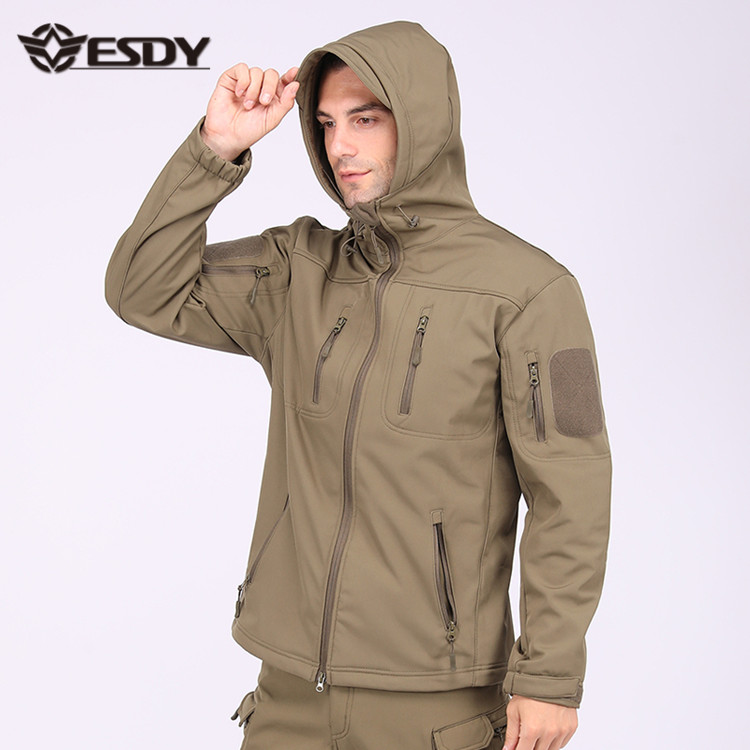 ESDY 6 couleurs Veste Softshell Tactique pour Hommes Veste Chaude à Capuche Combat Nouveau Manteau Imperméable Tissé 100% Polyester Veste Polaire