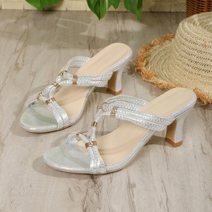 Sandalias de verano con tacón cuadrado y plataforma, con tiras en forma de T, decoradas con pedrería, de tela brillante, para mujer. - Product Image 6