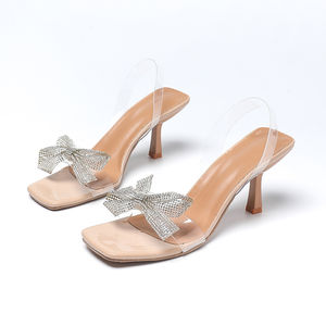 Nouvelles sandales élégantes à talons hauts pour femmes, printemps-automne, à bout carré en métal, talon aiguille, avec bride arrière unique B65 - Product Image 6